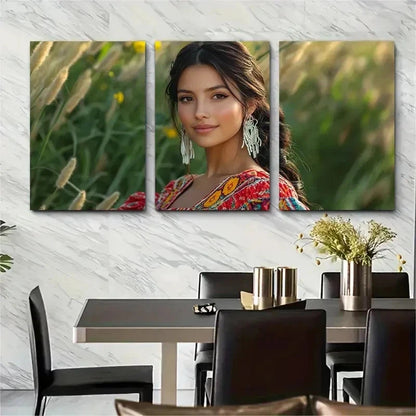 3pcs Vibrant Floral Portrait Girl Perfect Wall Art Set Canvas Framed 50x70cm - High Quality Print 100% Australian Made Wall Canvas Ready to Hang