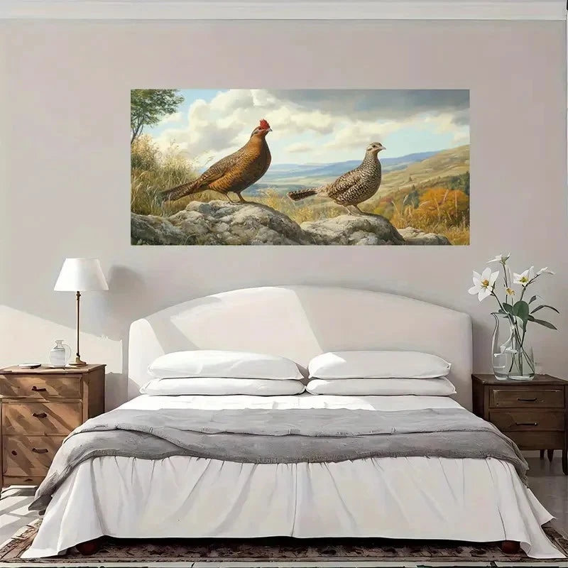 Pheasant Birds On Rocky Wall Art Canvas Office Home Room Framed 120x60cm