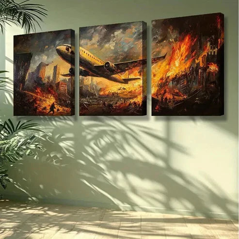 3pcs Battle Scene with Airplanes and Explosions Wall Art Canvas Unframed - High Quality Print 100% Australian Made Wall Canvas - Bella Home Decor