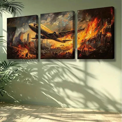 3pcs Battle Scene with Airplanes and Explosions Wall Art Canvas Unframed - High Quality Print 100% Australian Made Wall Canvas - Bella Home Decor