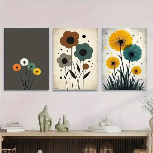 3pcs Modern Floral Abstract Flower Yellow Wall Art Set Wall Art Canvas Unframed – High Quality Print 100% Australian Made Wall Canvas