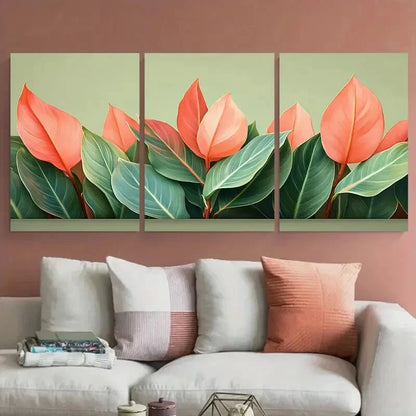 3pcs Cordyline Fruticosa Leaves Foliage Green Metal Print Ready to Hang Art - Bella Home Decor