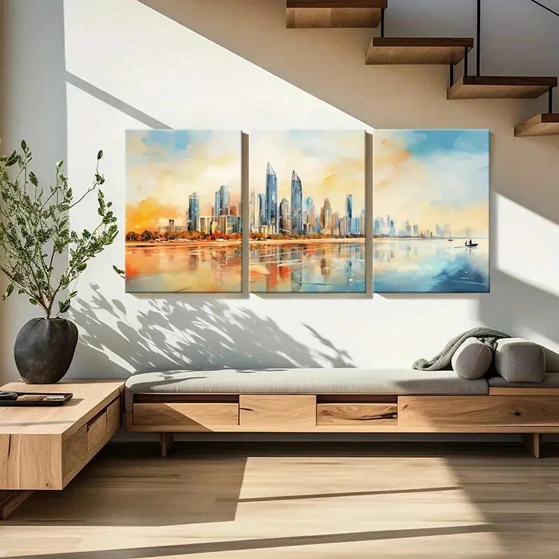 3pcs Cityscape Modern Architecture Vibrant Sky Metal Print Ready to Hang Art - Bella Home Decor