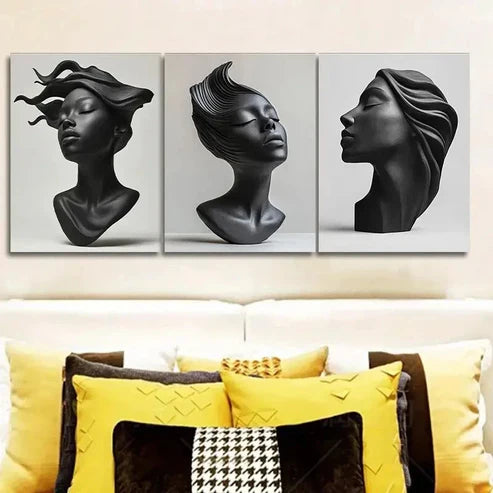 3pcs Matte Luxurious Classic Modern Sculptures Wall Art Canvas Unframed - High Quality Print 100% Australian Made Wall Canvas