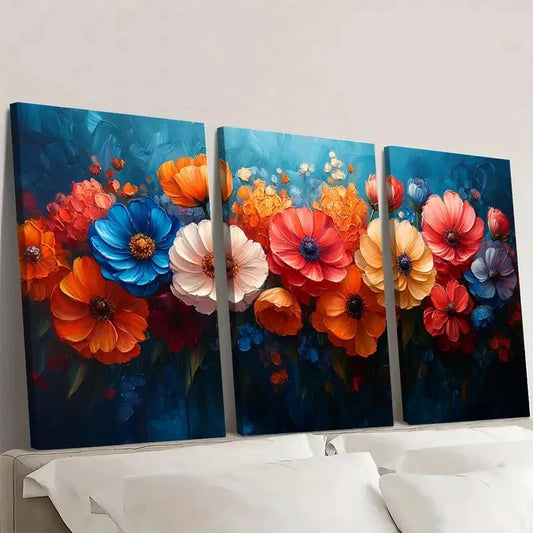 3pcs Flower Bouquet Art Colorful Floral AD Wall Art Set Canvas Framed 40x60cm - High Quality Print 100% Australian Made Wall Canvas Ready to Hang