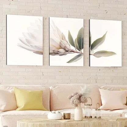 3pcs Single White King Protea Abstract Geometric Wall Art Canvas Unframed - High Quality Print 100% Australian Made Wall Canvas