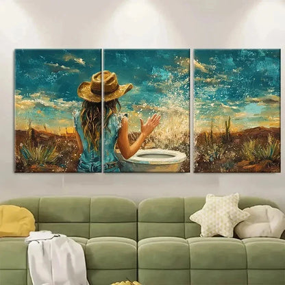3pcs Cowgirl Bathroom Print Western FG    Wall Art Set Canvas Framed 60x90cm - High Quality Print 100% Australian Made Wall Canvas Ready to Hang - Bella Home Decor