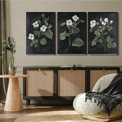 3pcs Elegant Botanical White Flower Triptych Wall Art Set Canvas Framed 40x60cm - High Quality Print 100% Australian Made Wall Canvas Ready to Hang