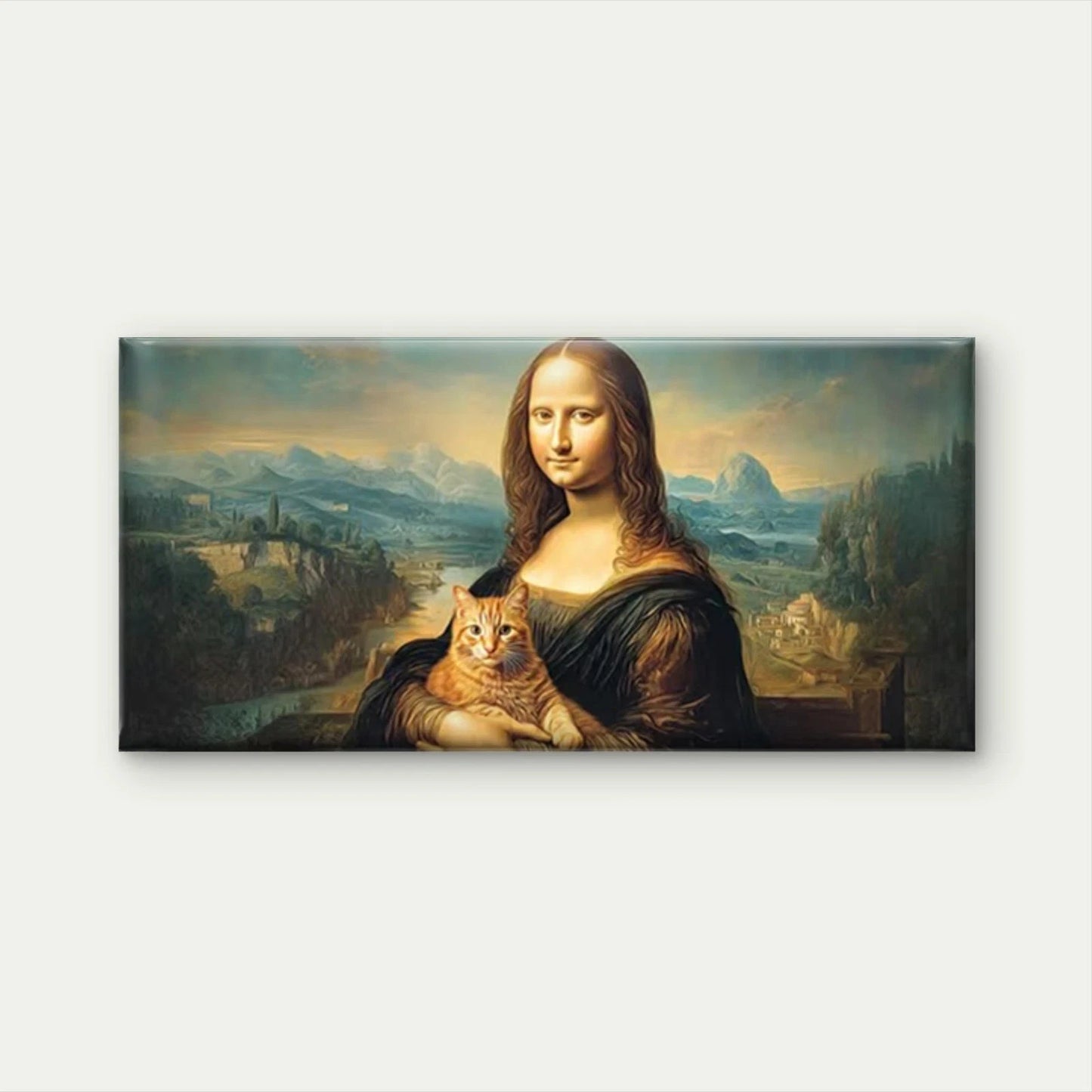 Mona Lisa with Cat Wall Art Canvas Office Home Room Framed 120x60cm