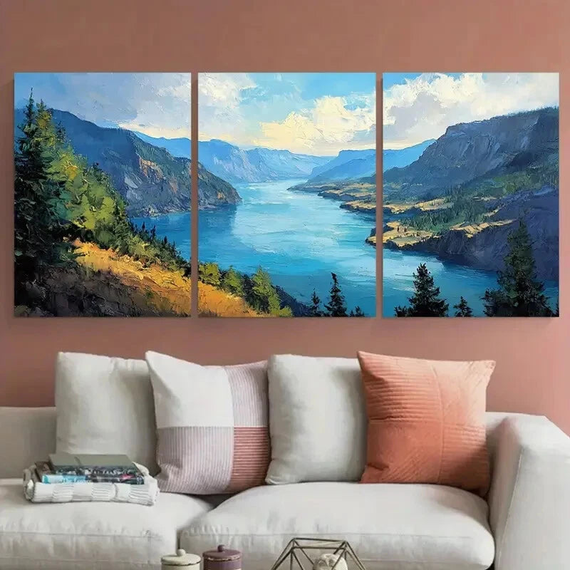 3pcs Columbia Gorge River Landscape Travel Metal Print Ready to Hang Art - Bella Home Decor