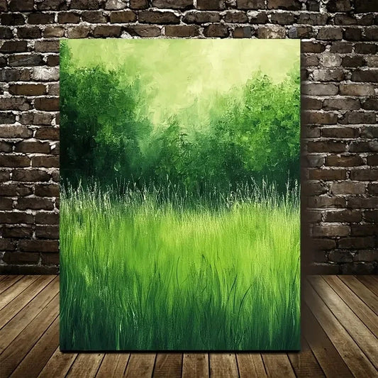 Vibrant Emerald Green Meadow Scene Painting 40x60cm Metal Print Ready to Hang