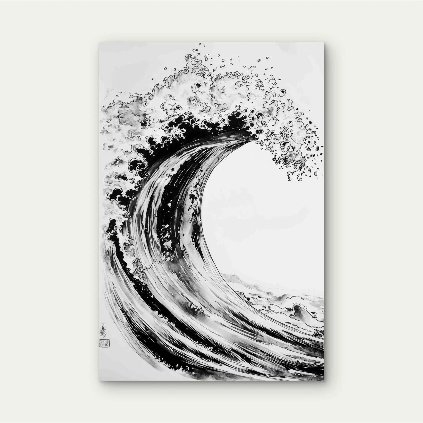 Black White Ink Painting Wave 40x60cm Metal Print Ready to Hang - Bella Home Decor
