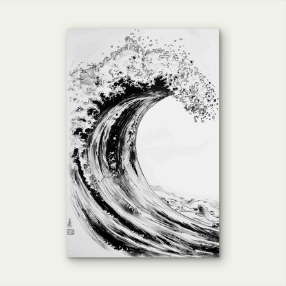 Black White Ink Painting Wave 40x60cm Metal Print Ready to Hang - Bella Home Decor