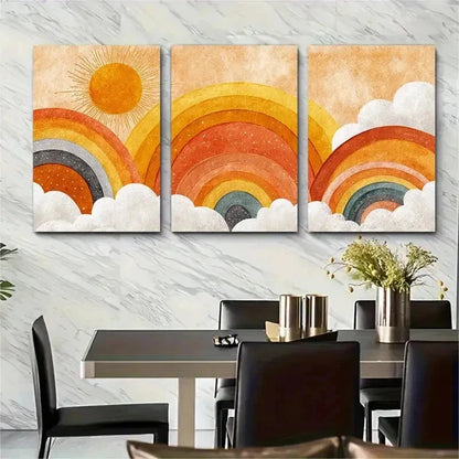 3pcs Nursery Sun Boho Rainbow Playroom Perfect Wall Art Set Canvas Framed 50x70cm - High Quality Print 100% Australian Made Wall Canvas Ready to Hang