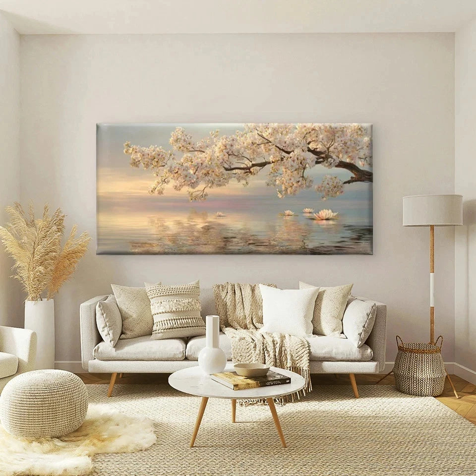 Japanese-Inspired Sakura Cherry Wall Art Canvas Office Home Room Framed 120x60cm
