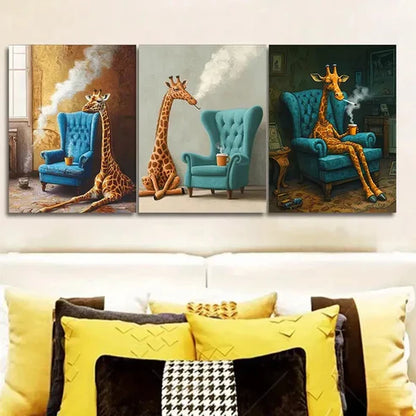 3pcs Giraffe & Armchair Wall Art Set Wall Art Canvas Unframed – High Quality Print 100% Australian Made Wall Canvas - Bella Home Decor