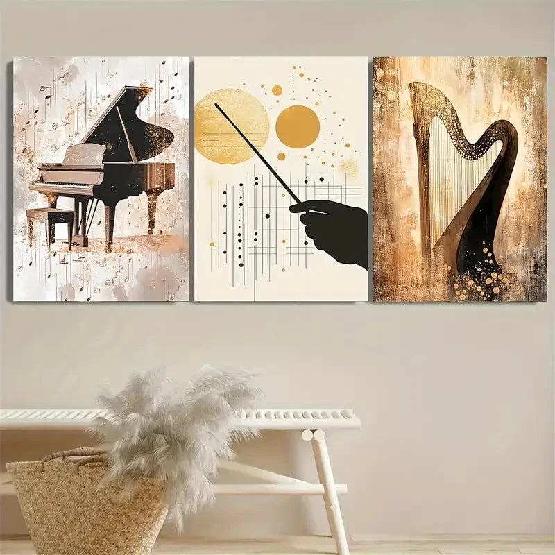 3pcs Classical Music Wall Art Set Canvas Framed 60x90cm - High Quality Print 100% Australian Made Wall Canvas Ready to Hang - Bella Home Decor