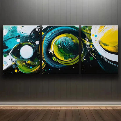 3pcs Festival Green Bubble Abstract Painting Metal Print Ready to Hang Art