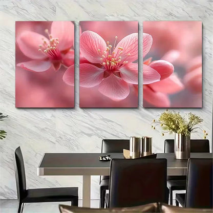 3pcs Delicate Pink Floral Macro Metal Print Ready to Hang Art - Bella Home Decor