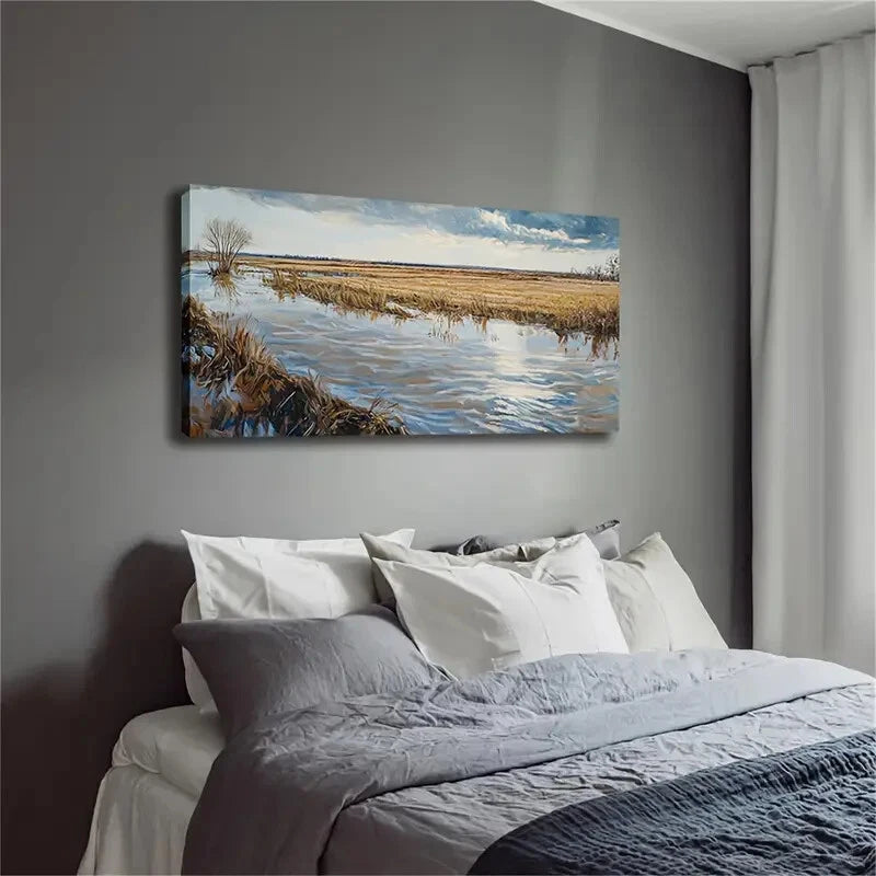 Realistic Style River Beside Wall Art Canvas Office Home Room Framed 120x60cm - Bella Home Decor