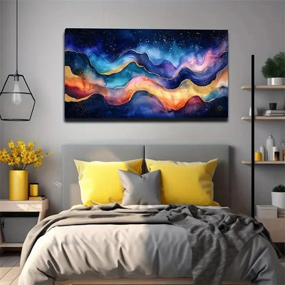 Glittering Golden Light Spots Wall Art Canvas Office Home Room Framed 120x60cm