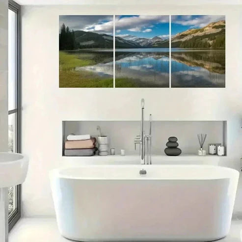 3pcs Mountain & Pine Tree Reflection Wall Art Canvas Unframed - High Quality Print 100% Australian Made Wall Canvas