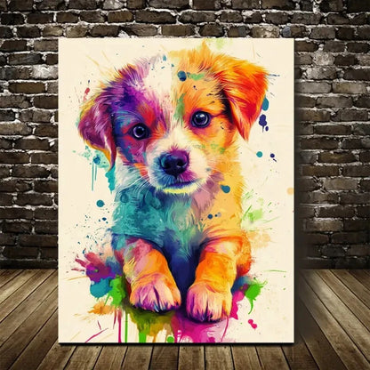 Beautiful Modern Abstract Cute Dog Painting 40x60cm Metal Print Ready to Hang - Bella Home Decor