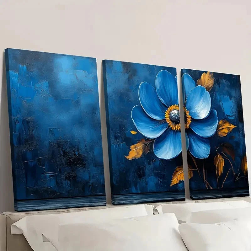 3pcs Blue Star Flower Art  DS   Wall Art Set Canvas Framed 50x70cm - High Quality Print 100% Australian Made Wall Canvas Ready to Hang - Bella Home Decor