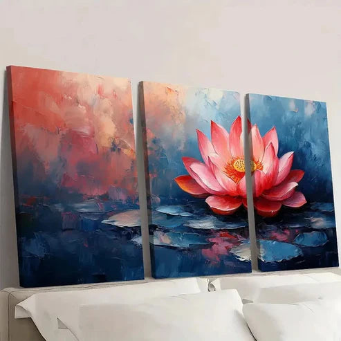 3pcs Lotus Flower Luxury Art Wall Art Canvas Unframed – High Quality Print 100% Australian Made Wall Canvas