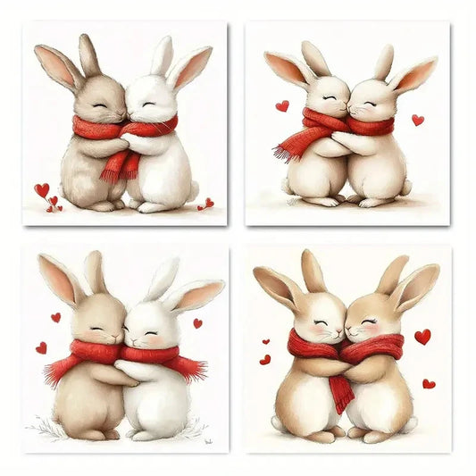 4pcs Bunny Love Hu Wall Art Canvas Framed