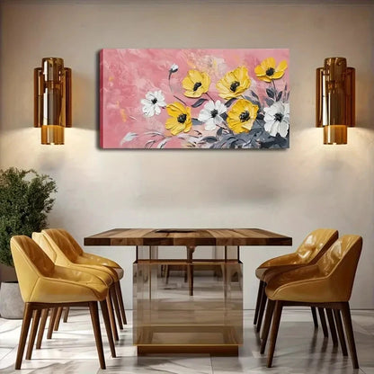 Yellow & White Watercolor Wall Art Canvas Office Home Room Framed 120x60cm