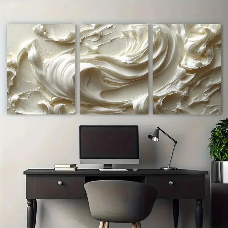 3pcs Creamy Off White Cosmetic Cream Texture Metal Print Ready to Hang Art - Bella Home Decor