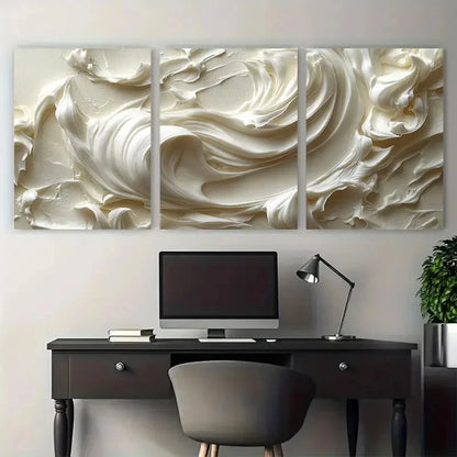 3pcs Creamy Off White Cosmetic Cream Texture Metal Print Ready to Hang Art - Bella Home Decor