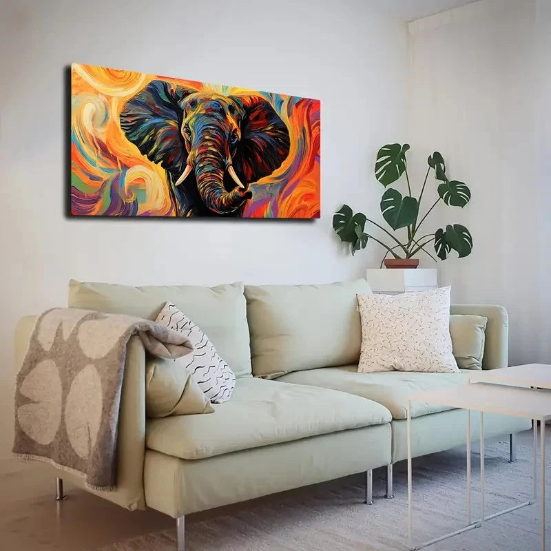 Abstract Vibrant Elephant Wall Art canvas office home room framed 120x60cm