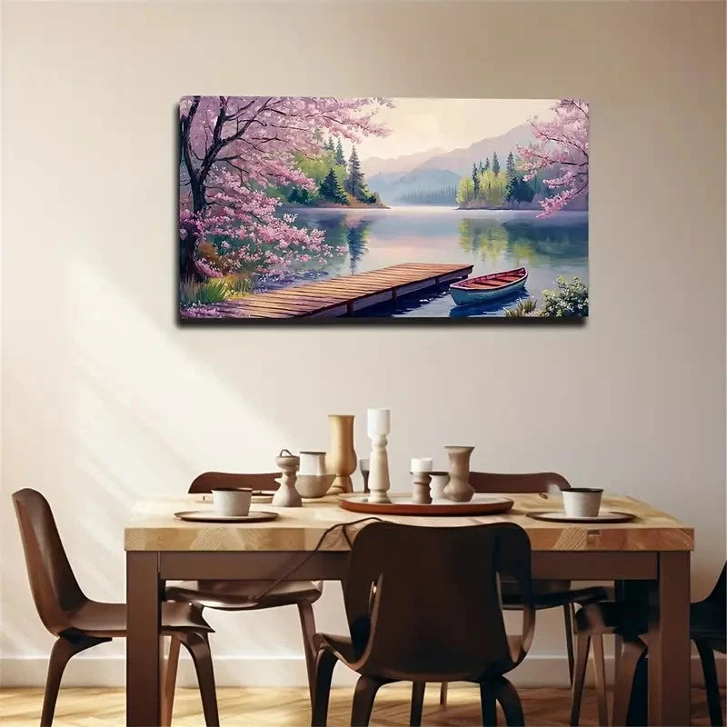 Beautiful Lake Scenery Style Wall Art Canvas Office Home Room Framed 120x60cm