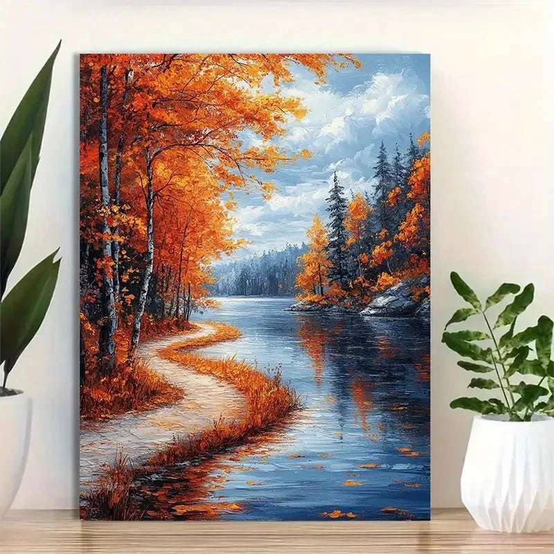 Beautiful Vibrant Autumn Landscape Painting 40x60cm Metal Print Ready to Hang