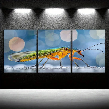 3pcs Vibrant Firefly Moonlight Illustration Metal Print Ready to Hang Art