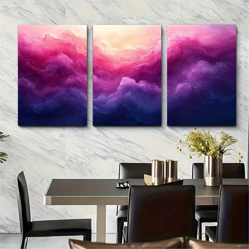 3pcs Pink and Purple Watercolor Abstract Metal Print Ready to Hang Art - Bella Home Decor