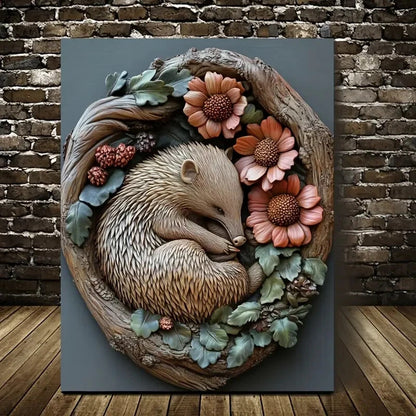 Featuring Echidnas Among Blooming Flowers, Painting  40x60cm Metal Print Ready to Hang - Bella Home Decor
