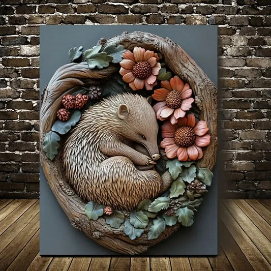 Featuring Echidnas Among Blooming Flowers, Painting  40x60cm Metal Print Ready to Hang - Bella Home Decor