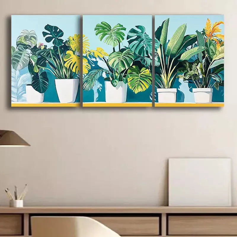 3pcsLuxurious Green Plant Wall Art Set Canvas Framed 50x70cm - High Quality Print 100% Australian Made Wall Canvas Ready to Hang