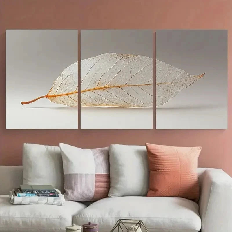 3pcs Minimalist Dried Leaf Neutral Beige and White Wall Art Set Canvas Framed 40x60cm - High Quality Print 100% Australian Made Wall Canvas Ready to Hang