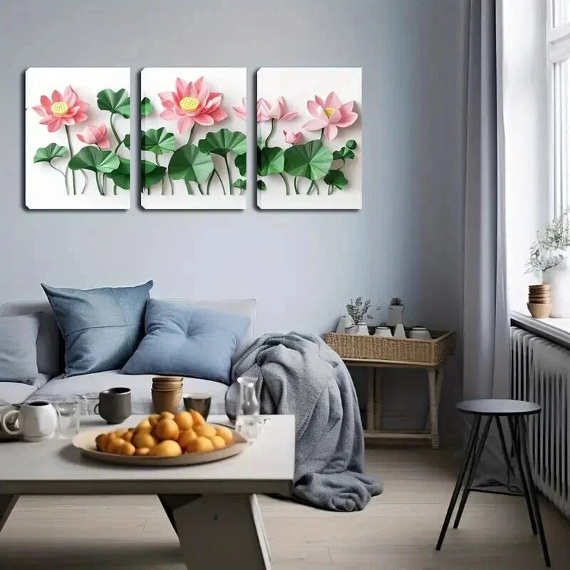 3pcs Watercolor Lotus Flower Triptych Perfect Wall Art Set Canvas Framed 60x90cm - High Quality Print 100% Australian Made Wall Canvas Ready to Hang - Bella Home Decor