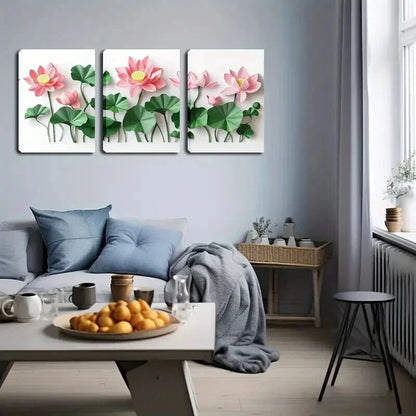 3pcs Watercolor Lotus Flower Triptych Perfect Wall Art Set Canvas Framed 60x90cm - High Quality Print 100% Australian Made Wall Canvas Ready to Hang - Bella Home Decor