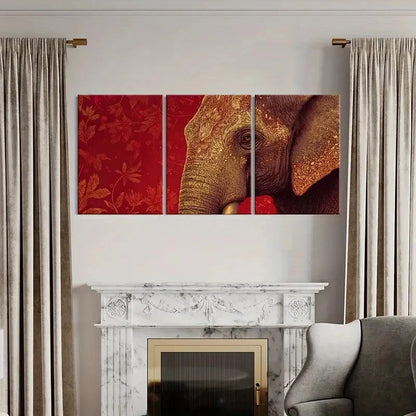 3pcs Elephant Art Intricate Design Golden Details Metal Print Ready to Hang Art - Bella Home Decor
