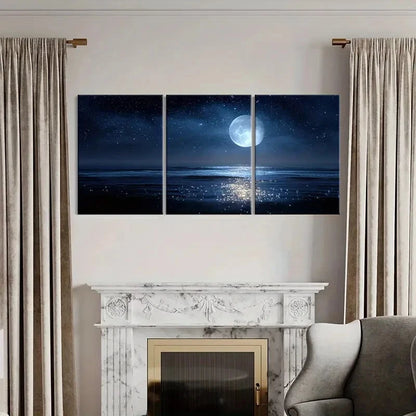 3pcs Moonlit Ocean Night Sky Stars Reflections Metal Print Ready to Hang Art - Bella Home Decor