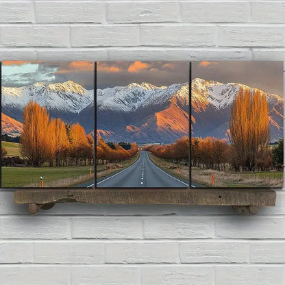 3pcs Sunset Glow Road Trio Mountains Metal Print Ready to Hang Art - Bella Home Decor