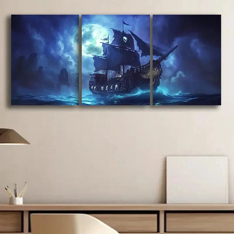3pcs Ghostly Maritime Theme Ship Metal Print Ready to Hang Art - Bella Home Decor