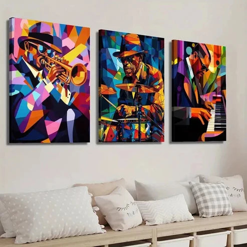 3pcs Saxophone Dynamic Drums Jazz Pianist  Wall Art Set Canvas Unframed - High Quality Print 100% Australian Made Wall Canvas