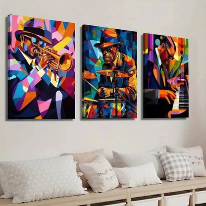 3pcs Saxophone Dynamic Drums Jazz Pianist  Wall Art Set Canvas Unframed - High Quality Print 100% Australian Made Wall Canvas
